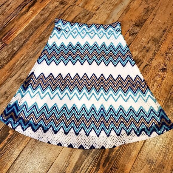 🔹️Zac & Rachel White & Blue Chevron Print Lace Knit Skirt Medium - Picture 3 of 12